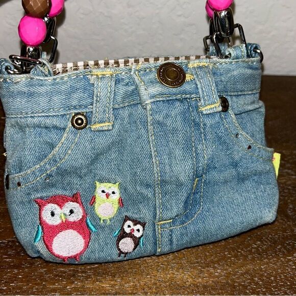 Bootie Bags Owl Denim Print Bead Mini Bag - Picture 5 of 7